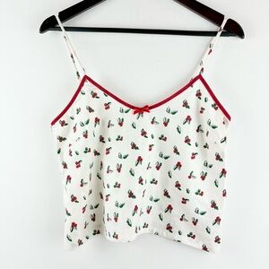 Women's Floral Dainty Valentine’s Day  Cami Velvet Red Bow Tank Top Shirt Sz S
